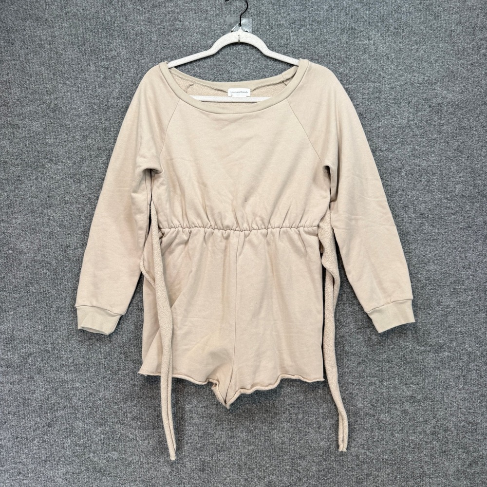 Lovers and Friends Romper Womens XS Beige Cotton French Terry Fleece‎ Tie Waist